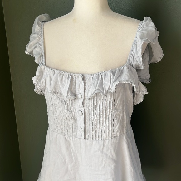 Lovers + Friends Edwin Mini Dress Ice Blue Ruffle Button - Picture 3 of 15